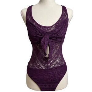 Becca One Piece Swimsuit Small Plum Crochet Cutout Boho Resortwear Summer Beach